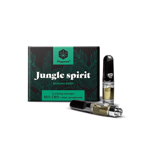 Happease Jungle Spirit Hemp Distillate Cartridges 85% Cannabinoids Banana Kush Flavor 1