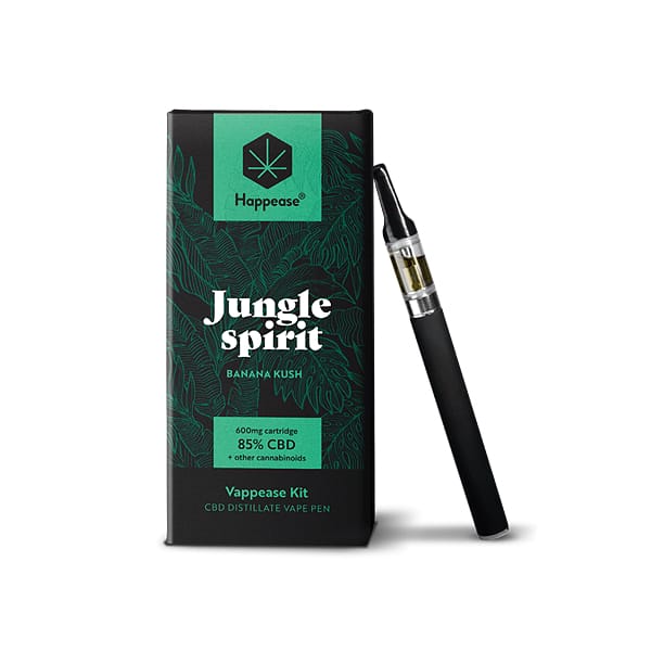 Happease Jungle Spirit Vaping Kit Vape Pen + Hemp Distillate Cartridge Banana Kush 85% 1